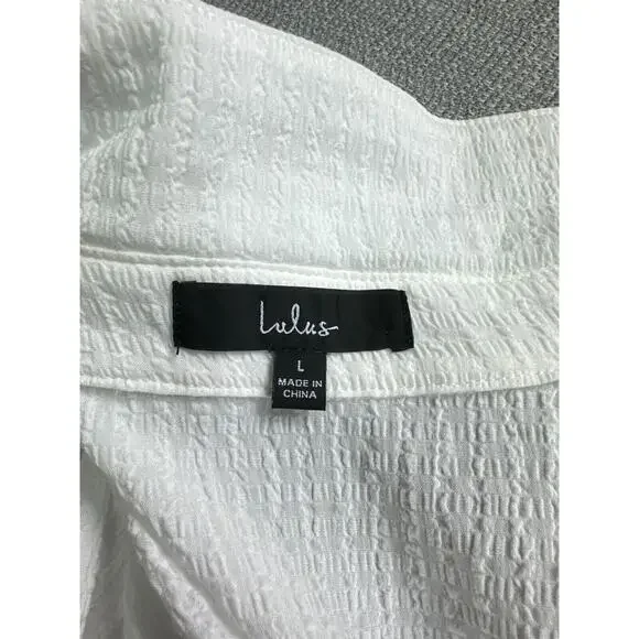 Lulu's Cream Button-Front Midi Dress with Tie Top - Picture 2 of 11